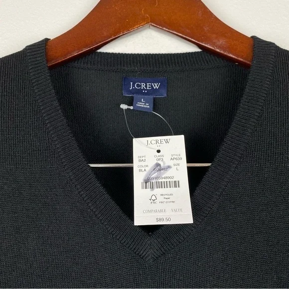 J. Crew Men's Merino Wool Blend V-Neck Pullover Sweater Black Size L NWT - Picture 5 of 7